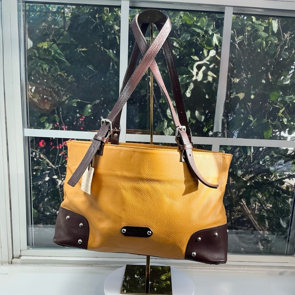 Rehab Valentina Made in Italy Pebbled Leather Tote – Mustard & Chocolate
